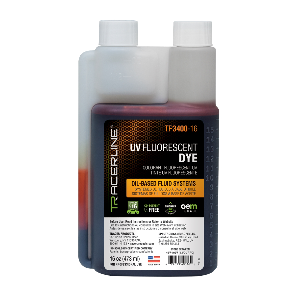 Tracer Products 16 oz (473 ml) bottle of fluid dye for oil-base