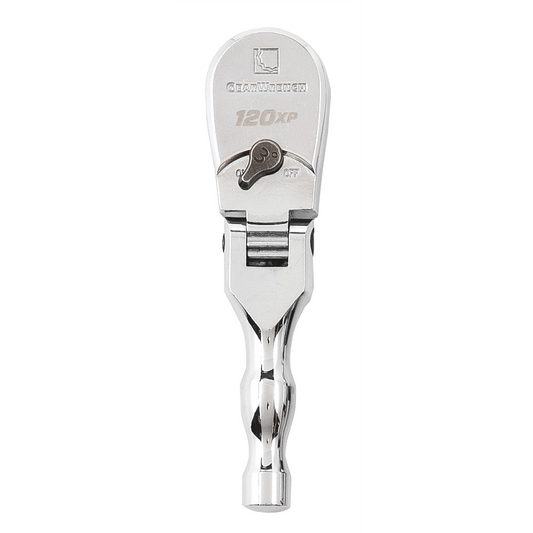 GearWrench 3/8 Inch Drive 120XP Full Polish Chrome Stubby Flex Head Teardrop Ratchet