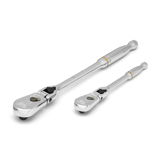 GearWrench 2 Piece 1/4 Inch & 3/8 Inch Drive 90-Tooth Locking Flex Head Teardrop Ratchet Set