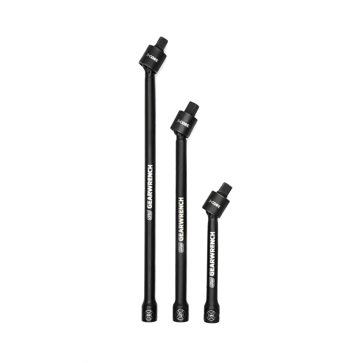 GearWrench 3 Piece 3/8 Inch Drive X-Core Pinless Universal Joint Impact Extension Set 6 Inch, 9 Inch & 12 Inch