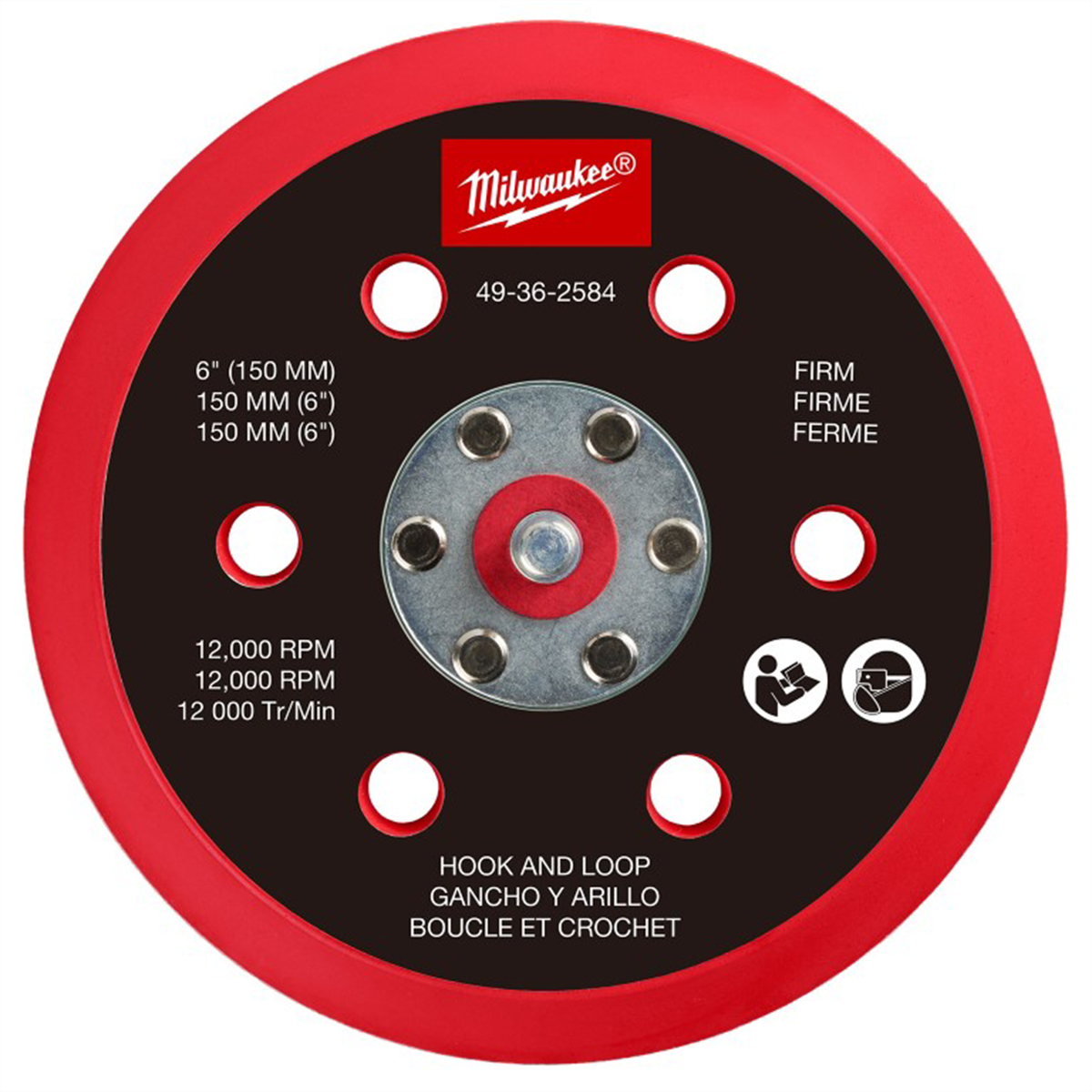 Milwaukee Tool 6 Inch Hook and Loop Sander Backing Pad - Firm