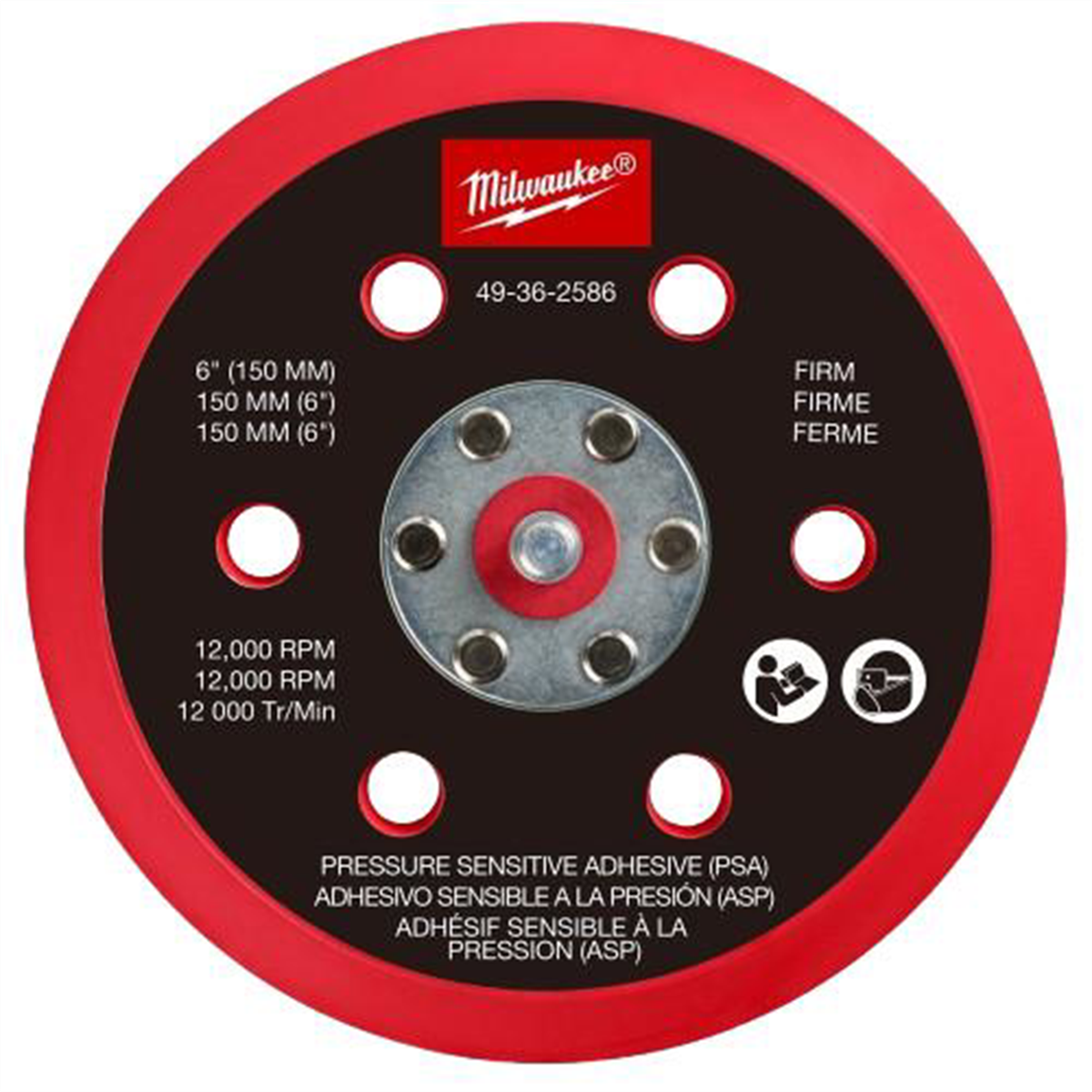 Milwaukee Tool 6 Inch Pressure Sensitive Adhesive Sander Backing Pad - Firm
