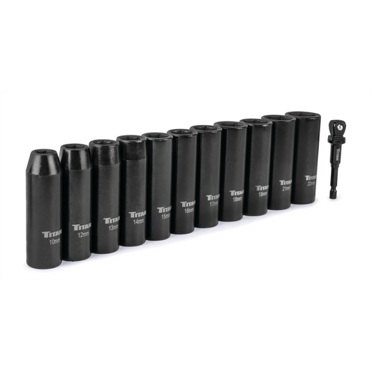 Titan 12 Piece 1/2 Inch Drive 6 Point Metric Deep Impact Socket Set