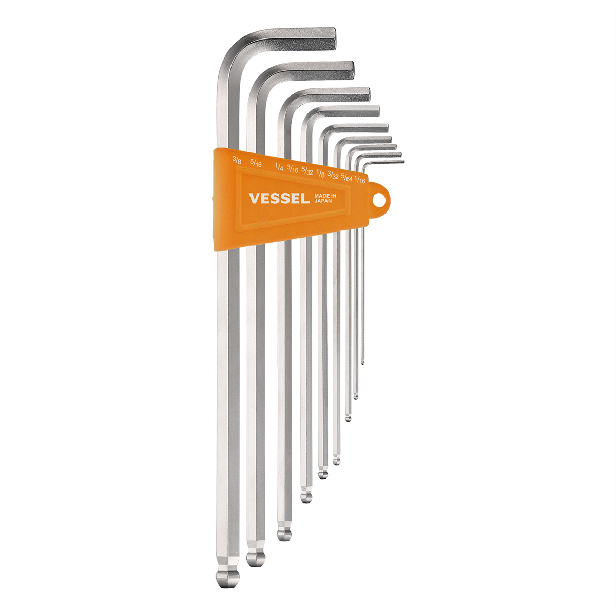 Vessel Tools Ball Point Hex L-Key Wrench (Long Type) (Inch) 9PC. Set No.8309BP-LINU