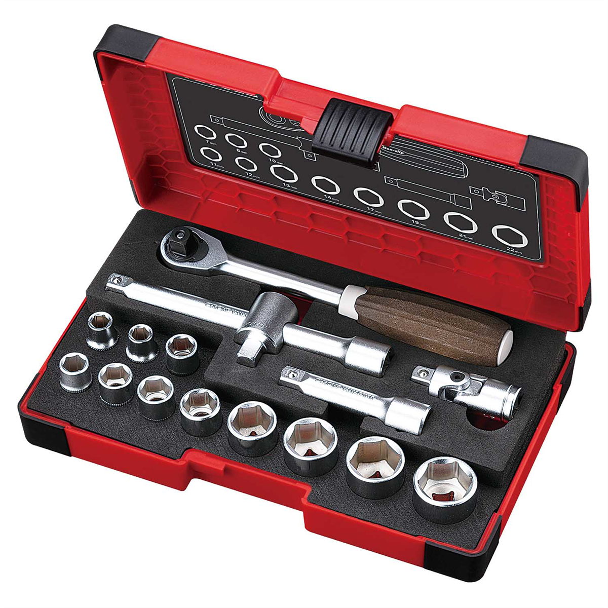 Vessel Tools WOOD-COMPO Socket Wrench Set No.HRW3002M-W 3/8" SQ Drive 16PC. Set