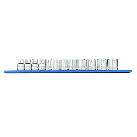VIM Tools 12 Piece 3/8 Inch Drive Metric Socket Set with 12 Inch Blue Magrail - SMS600 Subset